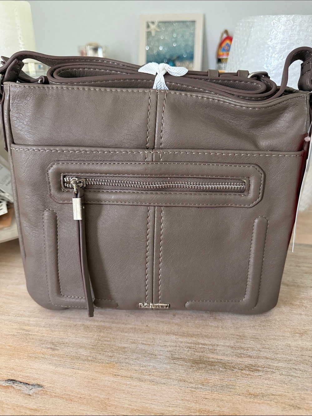 Rossetti Taupe Crossbody Bag with Front Zip Pocket